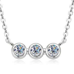 Elegant Sterling Silver Necklace with Triple Moissanite Stones